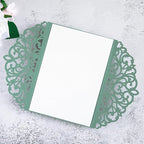 20Pcs Sage Green Laser Cut Invitation Cards With Blank Inner Sheets for Wedding Cards Bridal Shower Engagement Quinceanera Invitation (No Envelopes)
