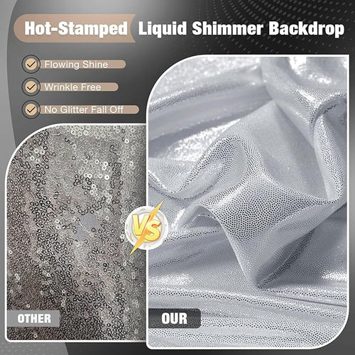 10x10FT Silver Sequin Backdrop - 2 Panels 5x10FT Wrinkle-Free Glitter Drapes for Weddings, Parties & Events