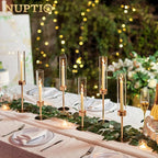NUPTIO Hurricane Candle Holder for Candlestick: 6 Pcs Gold Taper Candlestick Holders - Tall Modern Candles Stick Decor with Cylinder Shape Cover for Dinner Table Centerpiece
