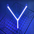 LED Blue Neon Letter Signs Night Light Battery or USB Operated LED Marquee Letters Neon Art Decorative Lights Wall Decor for Children Baby Room Christmas Wedding Party Decoration(Y)