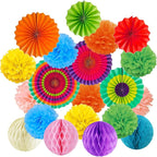 Hanging Paper Fans Tissue Paper Pom Poms Flower and Honeycomb Balls for Birthday Party Wedding Festival Christmas Decorations - Colorful