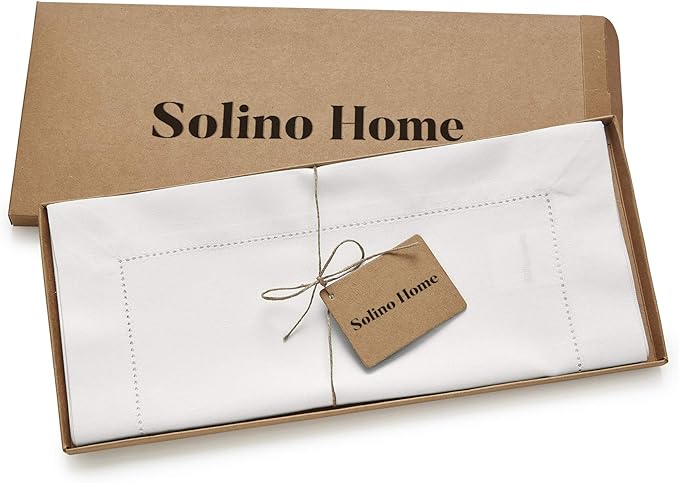 Solino Home White Table Runner 132 Inches Long - Cotton Linen Hemstitch Extra Long Table Runner 14 x 132 Inch for Fall, Autumn, Halloween, Thanksgiving, Christmas, Holiday