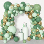 Amandir 153pcs Sage Green Balloon Garland Arch Kit, Different Sizes 18 12 10 5 inch Sage Green Gold Latex Metallic Confetti Gold Balloons for First Communion Safari Baby Shower Baptism Decorations