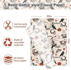 JarThenaAMCS 60 Pcs Halloween Tissue Paper Retro Gothic Skull Crow Pumpkin Wrapping Paper Decorative Art Tissue for Home Party Trick or Treat DIY Crafts, 14 x 20 Inch