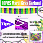 10 Pack 10 Feet Mardi Gras Foil Fringe Garland Metallic Tinsel Streamers Banner Wall Hanging Backdrop for Parade Floats, Bachelorette, Wedding, Birthday, Carnival Party Decorations(Gold Green Purple)
