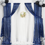 Poise3EHome 2ft x 8ft Blue Sequin Photography Backdrop Curtains 2 Panels for Party Decoration, Navy Blue