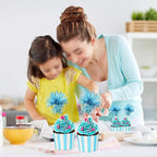 Ephlyn 30Pcs Foil Firework Cupcake Toppers Sparkle Tinsel Cupcake Picks Happy Birthday Cake Toppers Drink Stirrers Cocktail Food Toothpicks for Baby Shower Birthday Party Supplies Lake Blue