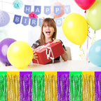6 Pack 29 x108 Inch Gold Green Purple Wave Foil Fringe Table Skirts Metallic Banner for Tinsel Streamer Garland Backdrop for Parade Floats, Mother's Day, Easter, Wedding, Birthday Party Decoration