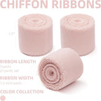 3 Rolls Light Pink Handmade Chiffon Ribbon,1.5" x 21Yd Frayed Fringe Silk Ribbons (3 Rolls *7Yd) for Gifts Wrapping, Wedding Invitations, Bridal Bouquets, Decorations