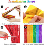 2 Pack Rainbow Backdrop Curtains, 3.28 FT x 7.05 FT Colofull Party Decorations, Metallic Tinsel Backdrop Fringe Curtains Party Streamer, Rainbow Party Supplies for Wedding Birthday Party Engagement