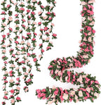 KHOYIME 18 Pack 144 FT Artificial Flower Garland, Fake Pink Roses Vines Silk Flowers Faux Plastic Outdoor Hanging Floral Ivy Garland Decoration for Wedding Arch Bedroom Home Wall Backdrop Room Decor