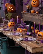 Nervure 350PCS Purple Plastic Plates - Purple Plastic Dinnerware Sets for 50 Guests - 100 Disposable Plates, 150 Gold Silverware, 50 Cups, 50 Napkins for Wedding & Party