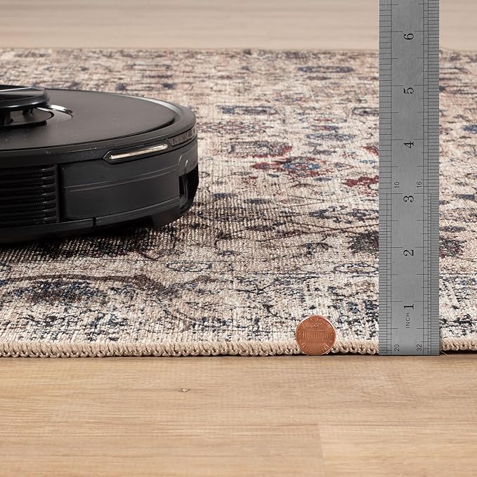 Bloom Rugs Washable Non-Slip 9' x 12' Rug - Light Tan/Blue Traditional Oriental Area Rug for Living Room, Bedroom, Dining Room, and Kitchen - Exact Size: 9' x 12'