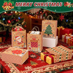 LYLIN 10Pcs Kraft Christmas Gift Bags, Christmas Tote Bags with Handles for Holiday, Reusable Xmas Treat Bags for Wrapping Gifts, Party Favors and Holiday Decor (5 Medium, 5 Small)
