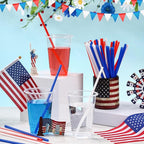 60 Pcs Plastic Straws Red Blue White Star Shaped Straws Patriotic Disposable Drinking Cute Straw for Veterans Day 4th of July Independence Day Party Beverage Cocktail Remembrance Supplies