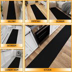 Ottomanson 2x20 Non Slip Extra Long Hallway Runner Rug with Rubber Backing - Solid Modern Kitchen Rug for Bedroom or Living Room, Black, 2' x 20'