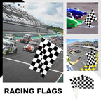12 Pack Checkered Small Stick Flag 12x18 Inch Black and White Racing Hand Held Race Car Flags Decorations