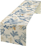 Floral Table Runner,Sketch Birds and Flowers Summer Table Runner Kitchen Dining Table Decoration for Home Party Decor 13x72 Inch