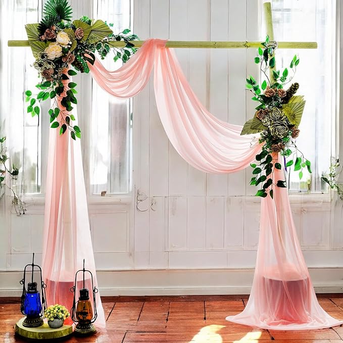 MDS Halloween Chiffon Draping Fabric - 2 Panel, 30" Wide x 40ft Long - Sheer Spooky Arbor & Canopy Drapery for Haunted House Backdrops, Party Ceilings, DIY Costumes & Themed Events - Peach