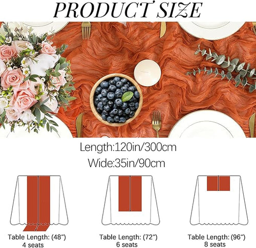 16PCS Orange Cheesecloth Table Runner - 10FT x 35x120Inch Boho Gauze Cheese Cloth Table Runner for Wedding Party, Baby Bridal Shower Table Decor