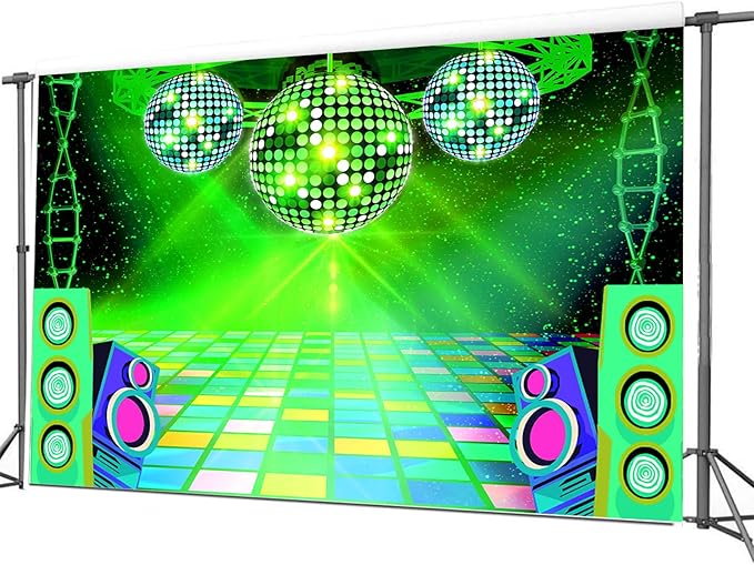 Dance Party Backdrop Retro 80s 90s Theme Stage Dance Ball Music Birthday Party Decoration DJ Photography Background 5 x 3 ft for Baby Shower Picture Photo Shoot Polyester Fabric, Red