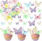 Ephlyn 40Pcs Edible Butterfly Cupcake Toppers 3D Butterfly Cake Picks Mixed Color Cake Decorations for Baby Shower Wedding Kids Birthday Party Supplies Light Multicolor