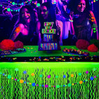 Mega-L Glow in The Dark Party Supplies, 2 Pack Neon Party Decorations Fluorescent Macaron Yellow Wavy Metallic Tinsel Foil Fringe Table Skirts, Perfect Table Decors for Glow Birthday Decor