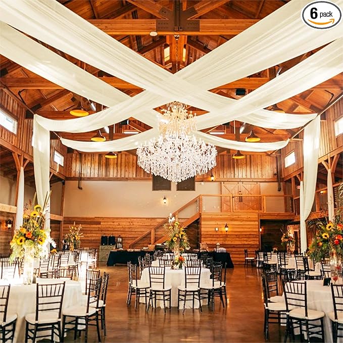 Ivory Ceiling Drapes for Wedding - 5ft x 15ft Sheer Curtain with Romantic Decorations for Party Banquet Ceremony Stage