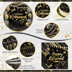 452 Pcs Black Gold Retirement Decorations Supplies for 50 Guests, Happy Retirement Paper Plates Napkins Cups Tablecloth Cutlery Straws Disposable Tableware Set for Men Women