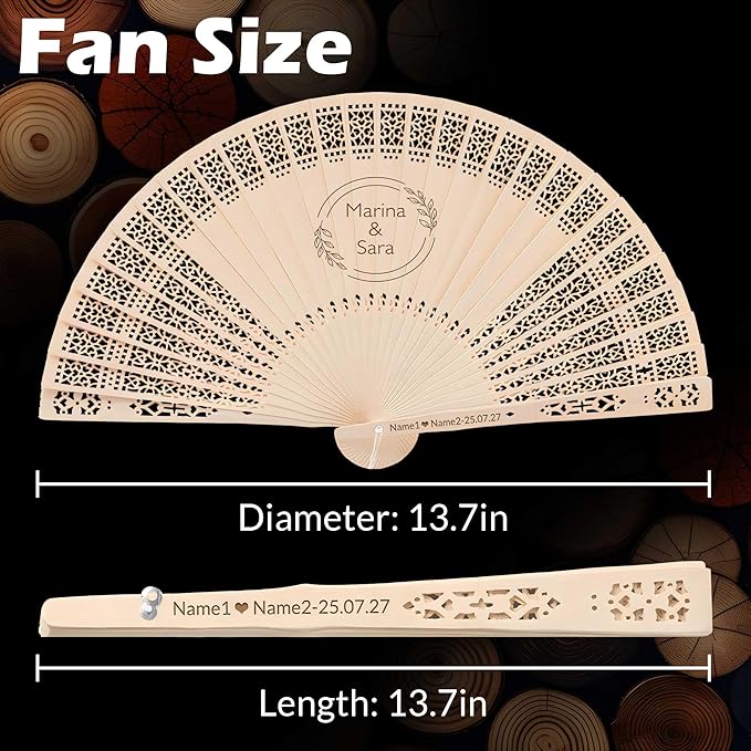 10 PCS Custom Fans Personalized Folding Fans for Line Dancing Wooden Hand Fan Wedding Favors Bulk Fans for Guests Party Event Use (Style09)