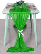 MDS 5 Pack 10ft Chiffon Table Runner 29 x 120 Inches Sheer Wedding Runner Romantic Rustic Table Runner for Wedding Decorations, Birthday Parties, Bridal Shower Party Arch Decor - Green