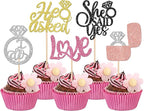 30 PCS He Asked She Said Yes Cupcake Toppers Diamond Ring Cupcake Picks Love I Do Bridal Shower Cake Decorations for Wedding Enaggement Theme Party Supplies Colorful