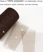 Glitter Tulle Fabric Rolls, 6 Inch 50 Yards (150ft) Sparkling Spool Ribbon Sequin Netting for Tutu Skirt Gift Wrapping Wedding Party Decoration (Brown)