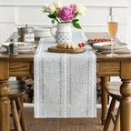 Artoid Mode Grey Rustic Cotton Linen Table Runner, Seasonal Embroidered Hollow Kitchen Dining Table Decoration for Home Party Decor 13x108 Inch