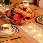 Burlap Table Runner with LED String Lights Rustic 12" x 108" Christmas Tablecloth Lighted Table Runner Farmhouse Decor for Wedding Bridal Shower Xmas Holiday