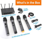 Pyle Wireless Microphones, Professional UHF Dual Microphones for Karaoke, Wireless Dynamic Microphone System Set with Rechargeable Receiver,Plug and Play, Speech, Wedding, Church, PA System