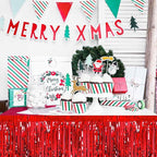 3 Pack 29 x108 Inch Red Foil Fringe Table Skirts Metallic Banner for Tinsel Streamer Garland Backdrop for Parade Floats Mother's Day, Graduate, Birthday, Wedding Party Decoration