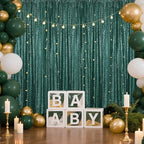 Dark Green Sequin Backdrop Curtain 4 Pieces 2FTx8FT Glitter Photography Backdrop for Party Wedding Birthday Christmas Decorations