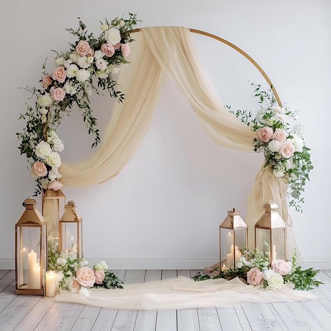 Wedding Arch Draping Fabric 2 Panels 28.7" x 20FT Champagne Sheer Chiffon Backdrop Drapes for Wedding Ceremony Birthday Party Bridal Shower Outdoor Decoration