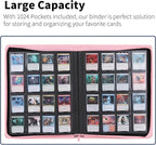 Snekdy premium 1024-pocket trading card binder, 16-pocket cards album, waterproof PU-leather Cover album with side loading, holds gaming, baseball, basketball & sports cards (Pink)