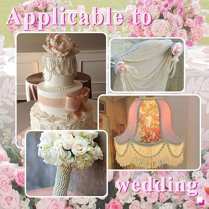 99 Feet 4mm Faux Pearl String Garland for Crafts, Artificial Pearl Beaded Trim Chain Strands for Wedding Centerpieces Bouquet Party Christmas Tree Decoration, Ivory