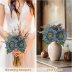 Silk Sunflowers Artificial Flowers with Mason Jar Centerpiece for Table Blue Fall Flowers in Vase Small Fall Floral Arrangement with Vase Thanksgiving Centerpiece for Dining Room Table Autumn Decor