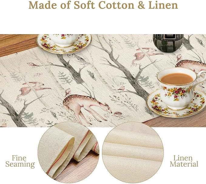 Rustic Woodland Table Runner, Farmhouse Forest Animals Mushroom Country Lodge Wild Fox Rabbits Table Center Decor for Home Kitchen Dining Patio Holiday Party Indoor Table Decorations, 13"x90" Inch