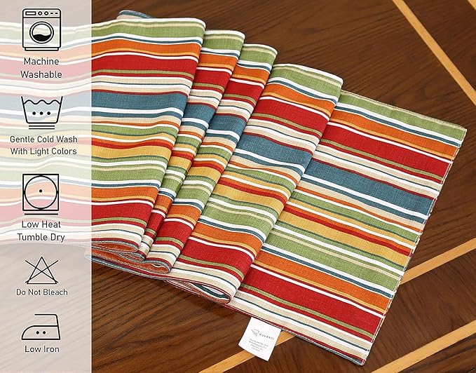 Ruvanti 100% Cotton Table Runner 36 Inches Long, Non-Slip, Stain Resistant, Washable & Reusable Table Runners Perfect for Wedding, Parties, Christmas, Holiday, in-Door use - Multi Stripe