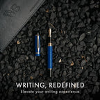 Wordsworth & Black Primori Fountain Pen Set [Blue Gold]; Fine Nib, Gift Case, 24 Ink Cartridges, Refill Converter, Manual; Journaling, Calligraphy, Smooth Writing Pens; Left and Right Handed