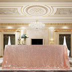 QueenDream Tablecloth 90x156 Rectangle Sequin Table Cloth Rose Gold Wedding Table Linens Glitter Birthday Bridal Party Indoor Outdoor Decorations