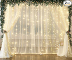 20ft x 10ft Ivory Tulle Photo Backdrop Curtain with Lights String for Parties Wedding Sheer Ivory Curtain Backdrop for Birthday Party Bridal Shower Photo Booth Photography Background Decorations