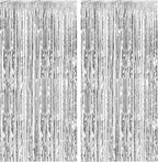 2 Pack Foil Curtain Backdrop Silver Metallic Tinsel Foil Fringe Curtains Photo Booth Props for Birthday Wedding Engagement Baby Shower Bachelorette Christmas Holiday Celebration Party Decorations