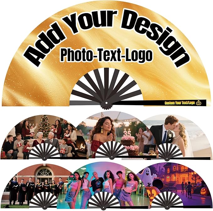 Custom Fans with Your Photo/Text - 13 Inch Personalized Folding Hand Fan for Line Dancing, Weddings, Parties | Decorative Gift for Women, Church Events & Dance Performances (10, 13 Inch)