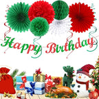 Red White Green Mexican Christmas Birthday Party-Decorations - 21pcs Happy Banner,Paper Lanterns Honeycomb,Tissue Pom Poms Flower Fan,Italian Kids Classroom Hanging Streamers Garland Decor Huglony